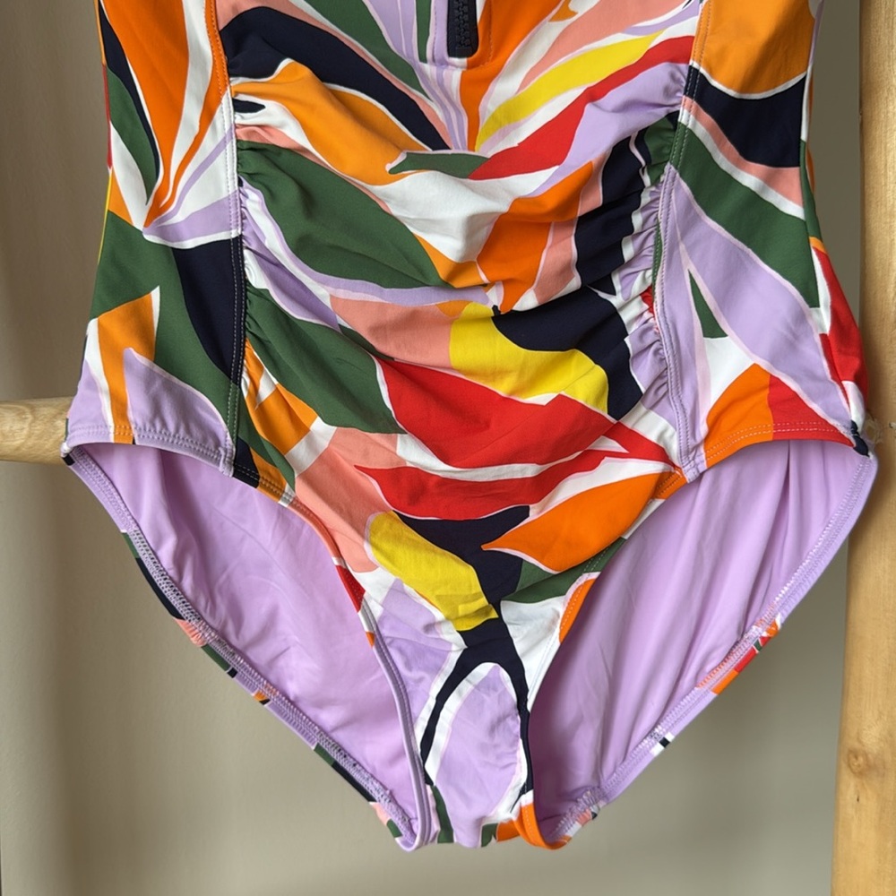 Anne Cole Zip Up Flutter Sleeve Rash Guard One Piece Swimsuit in Palm Party Sz 6 - Picture 6 of 15
